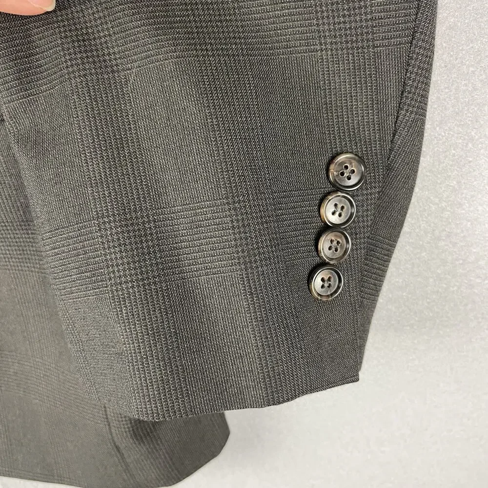 Kilburne and Finch Mens 2 Piece Suit Blazer‎ 43R Brown Gray Plaid Pants 34x28